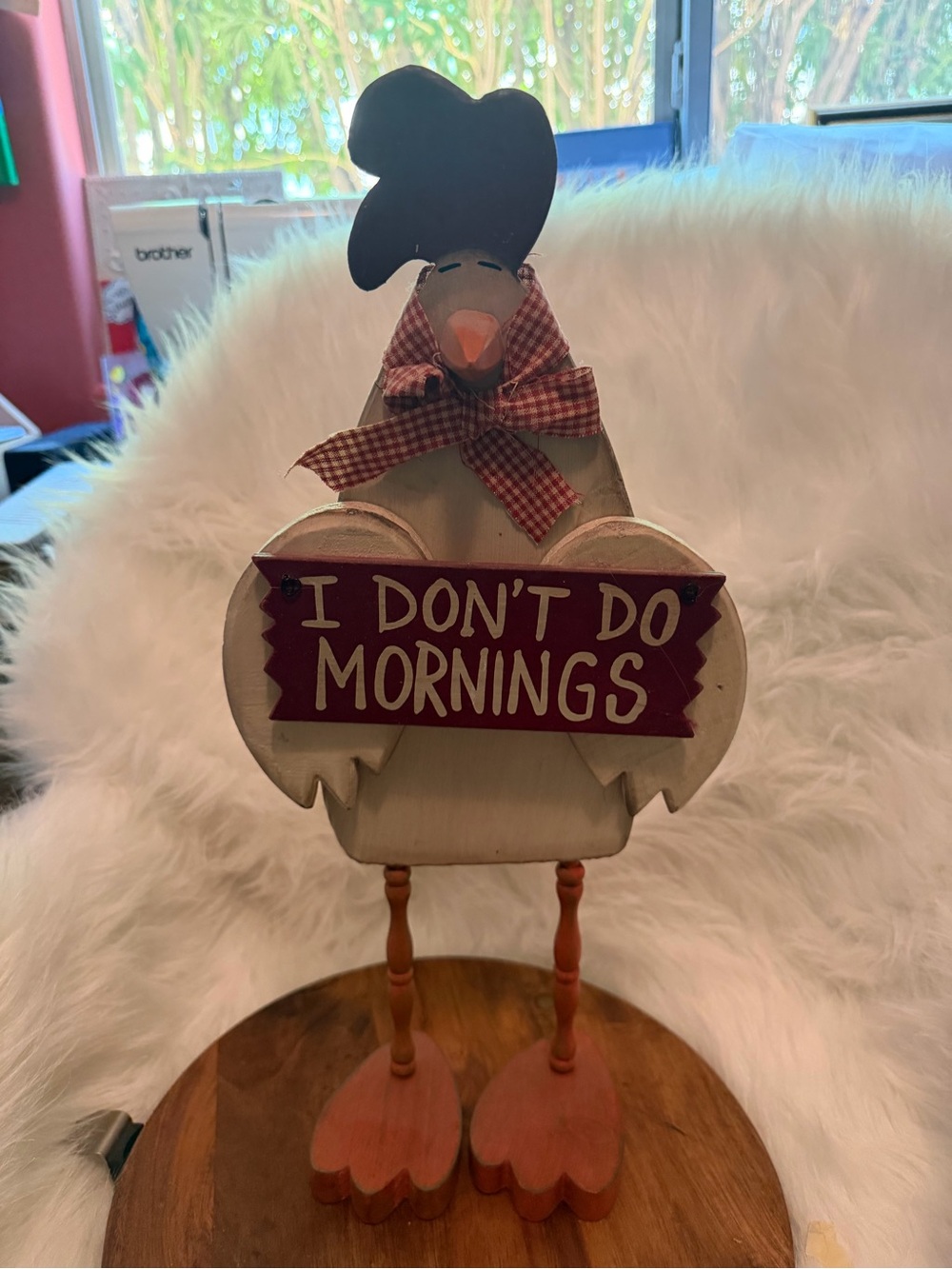 Decorative 'I Don't Do Mornings' Farmhouse Chick Figurine - White and Red